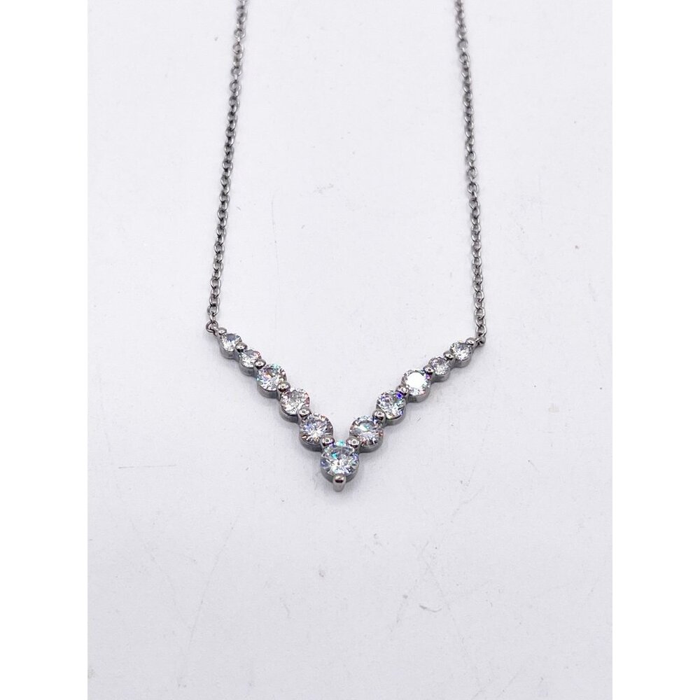 JCM Cubic Zirconia Chevron Necklace Silver Tone V Bar Pendant Dainty Layering